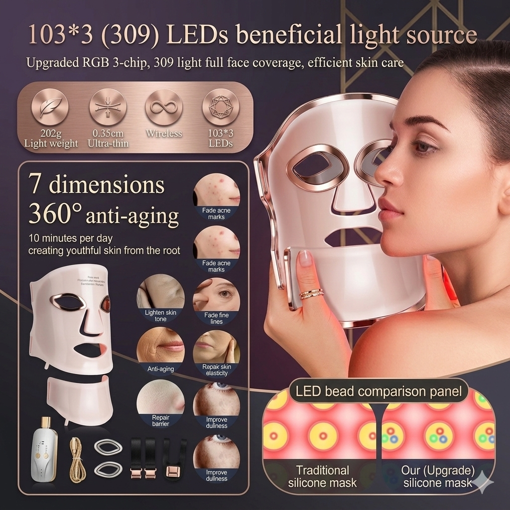 LED Face Mask Light Therapy Device | At-Home Skincare Mask for Clear & Glowing Skin